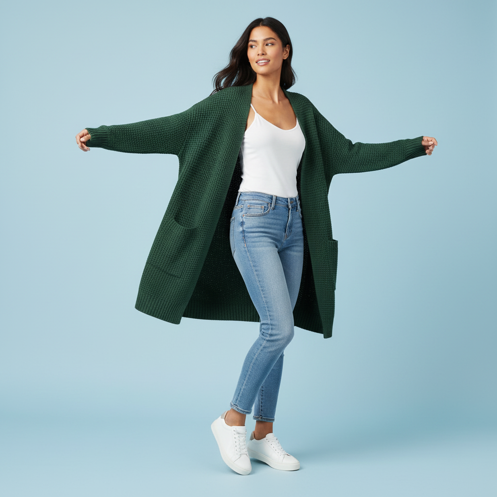 Cardigan Elegante Lungo Donna in Lana | Abbigliamento Moda