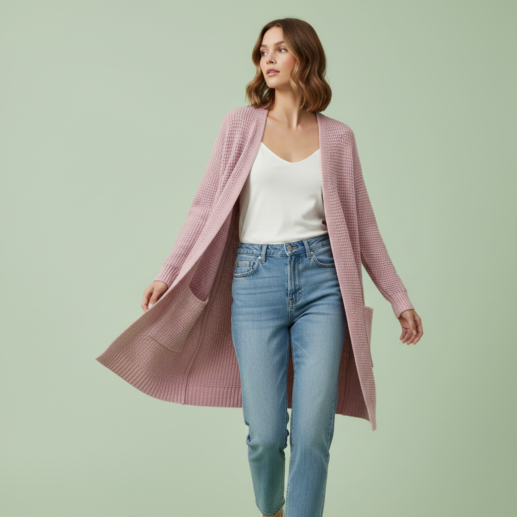 Cardigan Elegante Lungo Donna in Lana | Abbigliamento Moda