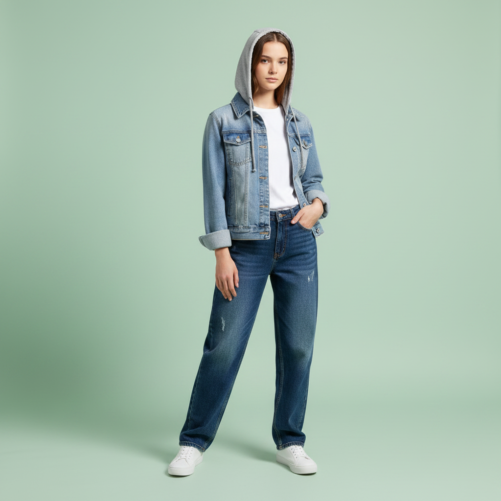 Giubbotto Denim Donna con Cappuccio Removibile | Giacca Casual